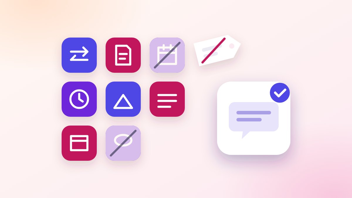 A drawn grid of app tiles with two faded and struck off, a price tag with no price crossed out, and one AI chat tile lifted out and ticked.