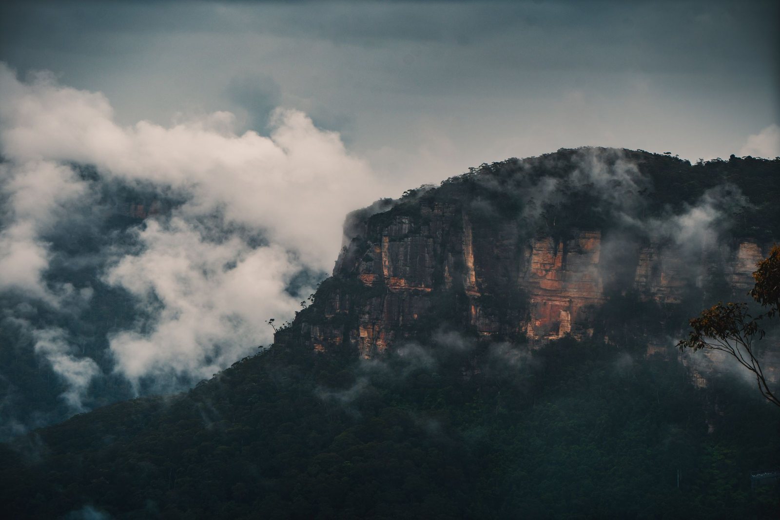 Cloud in the valley below the sandstone cliffs at Leura, in the Blue Mountains